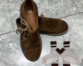 Men BROWN Leather German Shoes Lederhosen 9 10 11 12 13 Oktoberfest EMBROIDERED