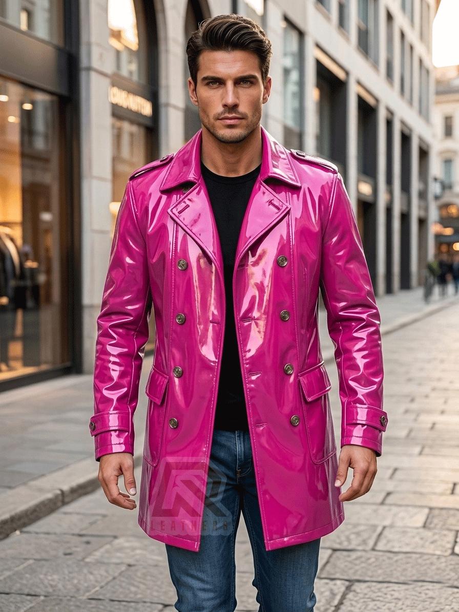 PVC Trench Coat, Glossy Vinyl Long Coat, Double Breasted Gothic