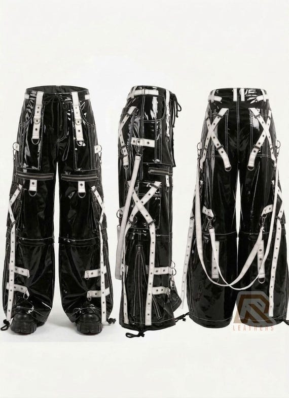 Cyberpunk Goth Bondage Pants,pvc Vinyl Wide Leg Trousers
