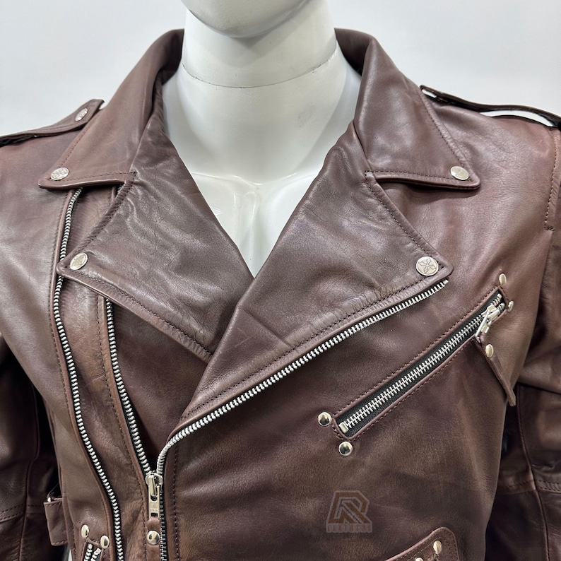 Italian Handmade Leather Jacket for Men , Motorcycle Jacket , Leather Jacket,Distressed Jacket,Gift for him ,Biker Jacket, Rider Jacket image 3