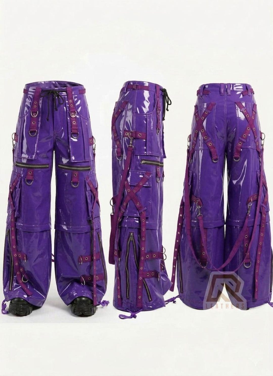 Cyberpunk Goth Bondage Pants,pvc Vinyl Wide Leg Trousers