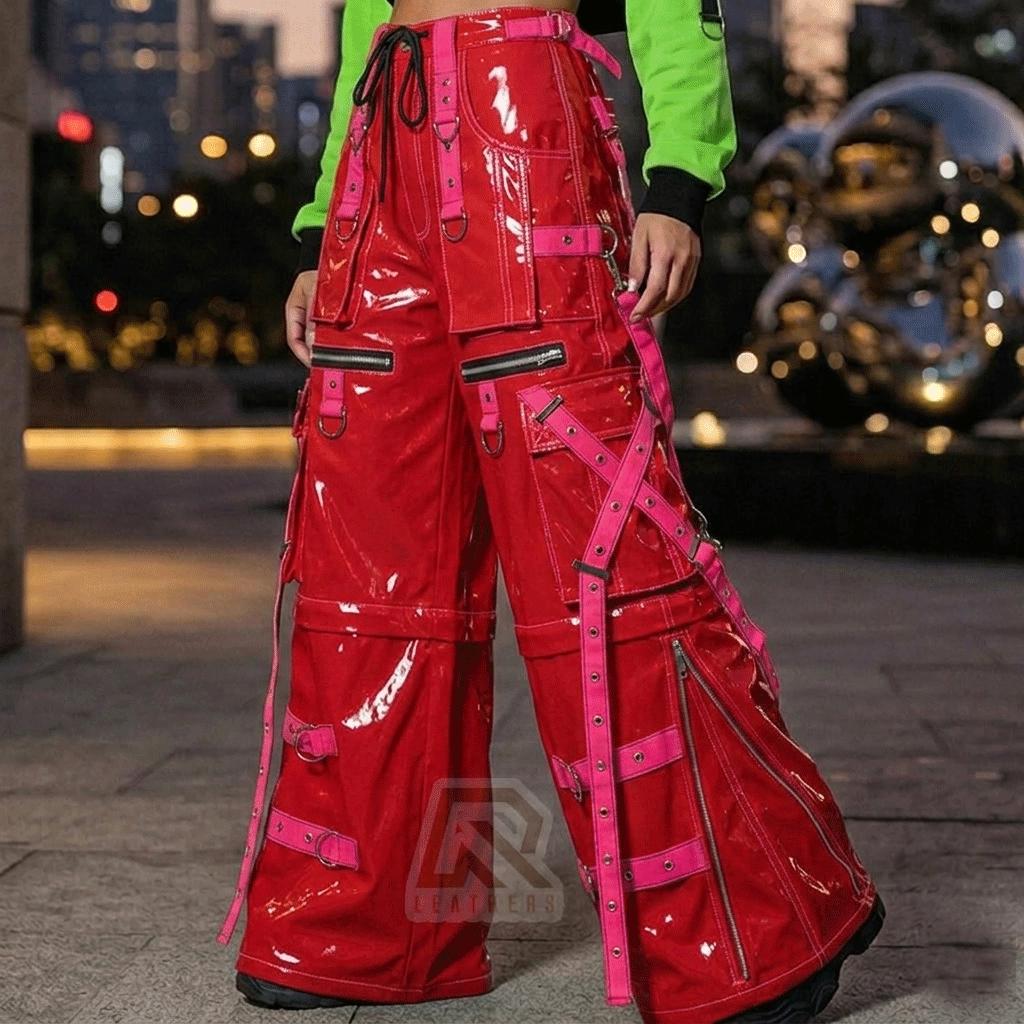 Cyber Goth PVC Vinyl Pants | Custom Color Wide Leg Rave Pants