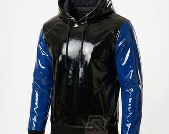 Unisex PVC Cyberpunk Hoodie - High Shine Vinyl Techwear, zweifarbiges Goth Streetwear Top