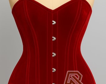 Frauen Handmade Premium Samt Überbrust Verschluss vorne Korsett Stahl Ohne Knochen Sanduhr Korsett Gürtel Unterbrust Mode Korsett Weihnachtskorsett