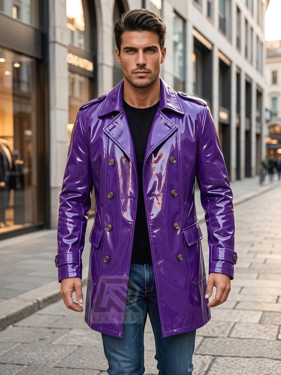 ジャケット・アウター LGB breach trench coat PVC Trench Coat, Glossy Vinyl Long Coat, Double Breasted Gothic