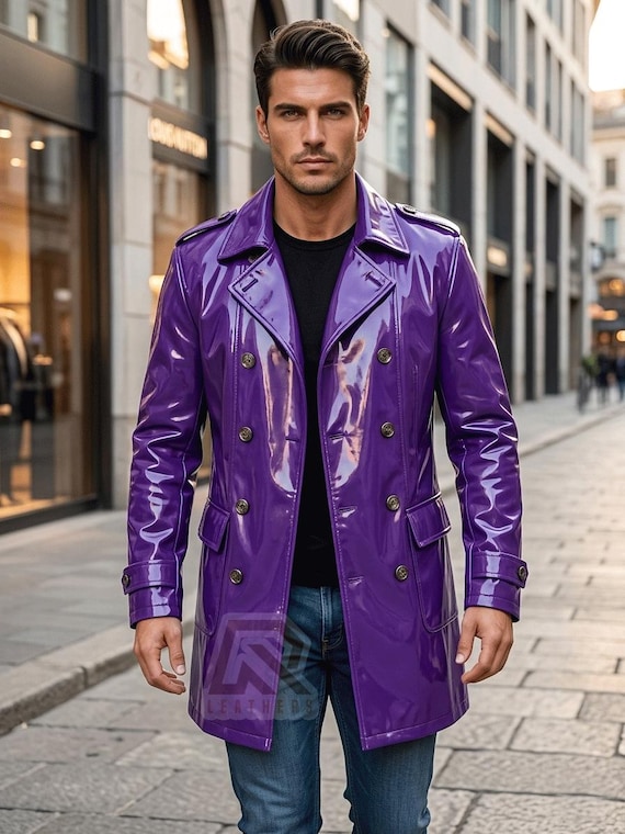 PVC Trench Coat, Glossy Vinyl Long Coat, Double Breasted Gothic
