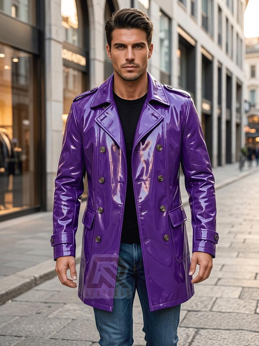 PVC Trench Coat, Glossy Vinyl Long Coat, Double Breasted Gothic