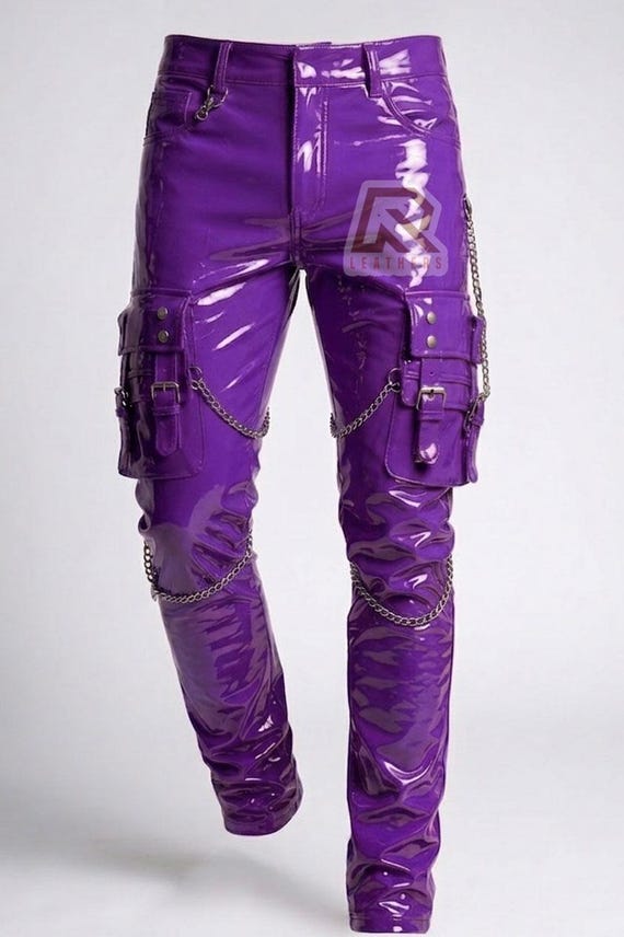 Unisex PVC Vinyl Cargo Pants With Chains - Cyberpunk Streetwear