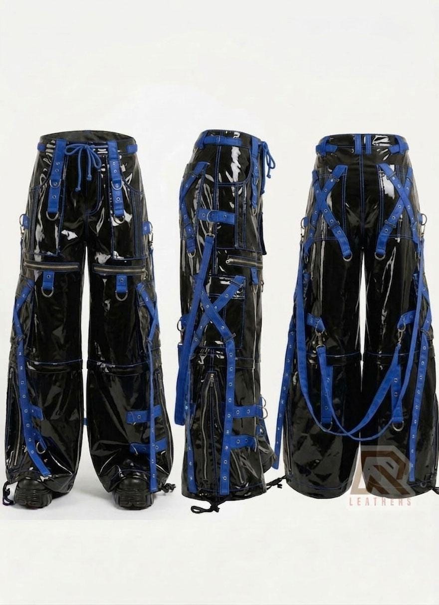 Cyberpunk Goth Bondage Pants,pvc Vinyl Wide Leg Trousers