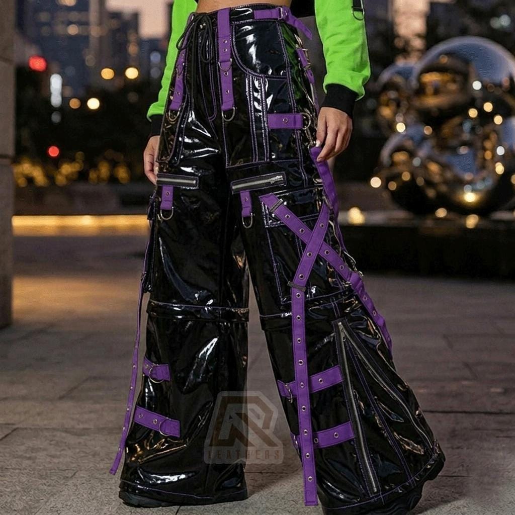 Cyber Goth PVC Vinyl Pants | Custom Color Wide Leg Rave Pants