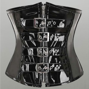 Women Handmade Black PVC Underbust With Zipper and Buckles Corset Steel Boned Hourglass Corset belt Underbust Fashion Corset-Gift for her