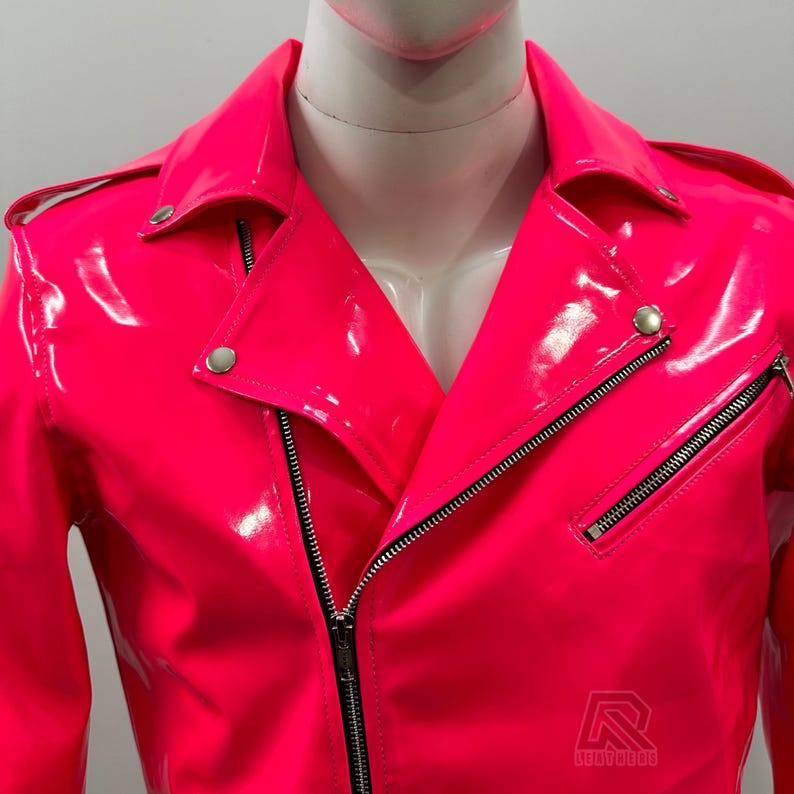 PVC Vinyle Jacket Glossy Shine Hot Pink Motorcycle Jacket WET Look ...