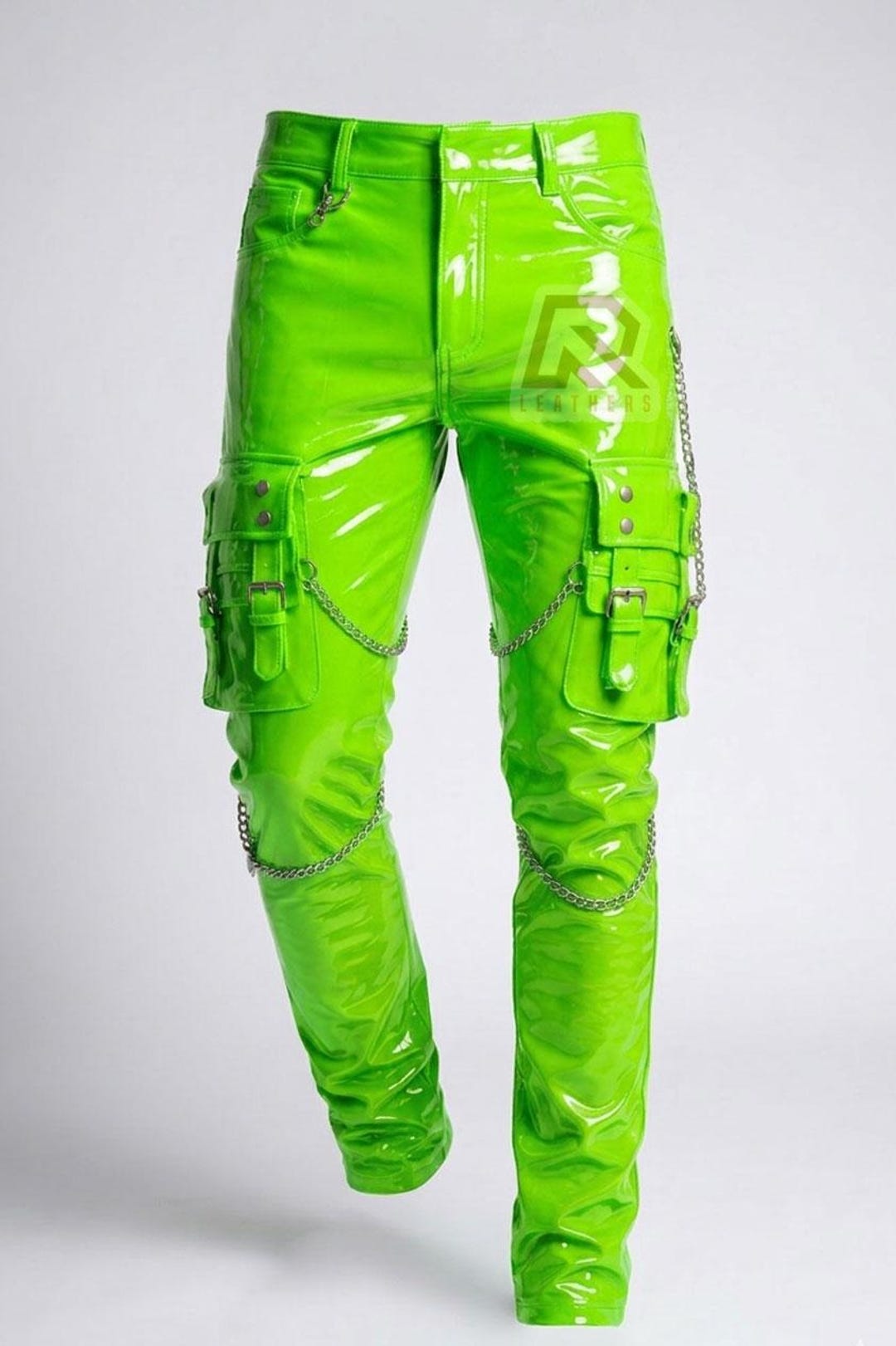 Unisex PVC Vinyl Cargo Pants With Chains - Cyberpunk Streetwear ...