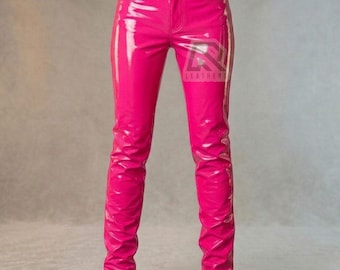Unisex Slim Fit PU Trousers l T Pink Vinyl Pants l Slim Fit Shiny PVC Trousers l Shiny Faux Leather Pants l Patent Pants