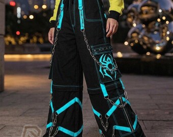 Spider Print Techwear Cargo Pants Mens Gothic Baggy Trousers