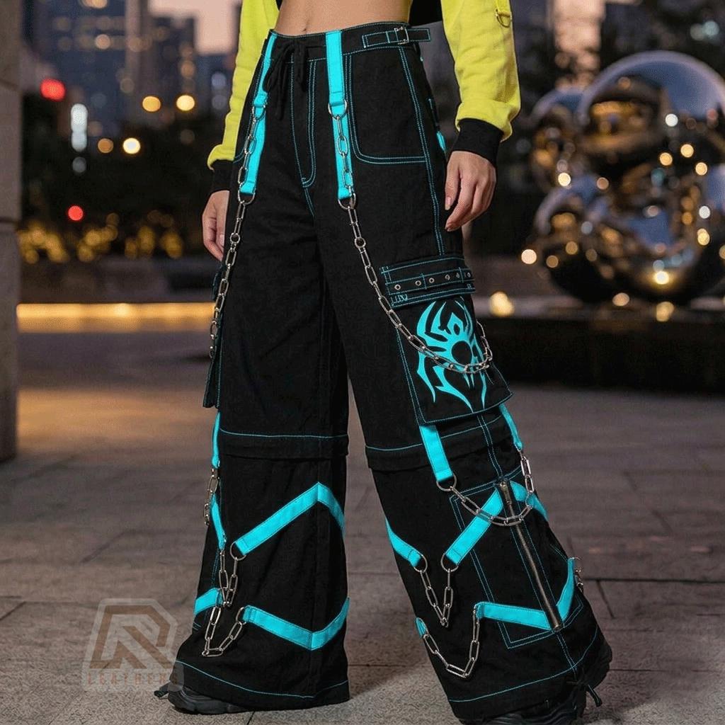 Spider Print Techwear Cargo Pants Mens Gothic Baggy Trousers