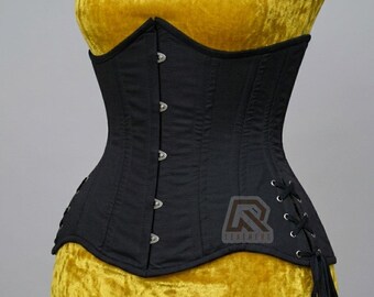 Gothic Cotton Underbust Corset, Steel Boned Waist Trainer for Tightlacing, Alternative Aesthetic Bodice, Victorian Style Cincher, Plus Size