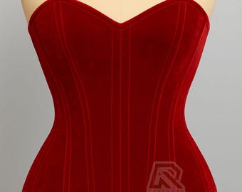Women Handmade Premium Velvet Overbust Front Closed Corset, Steel Boned Hourglass Fashion Corset , Christmas Corset