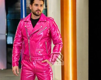 Giacca e pantaloni in PVC vinile nero lucido Tuta da motociclista in vinile effetto bagnato Tuta da motociclista in PVC per uomo Tuta da uomo gotica con cintura Rock Star