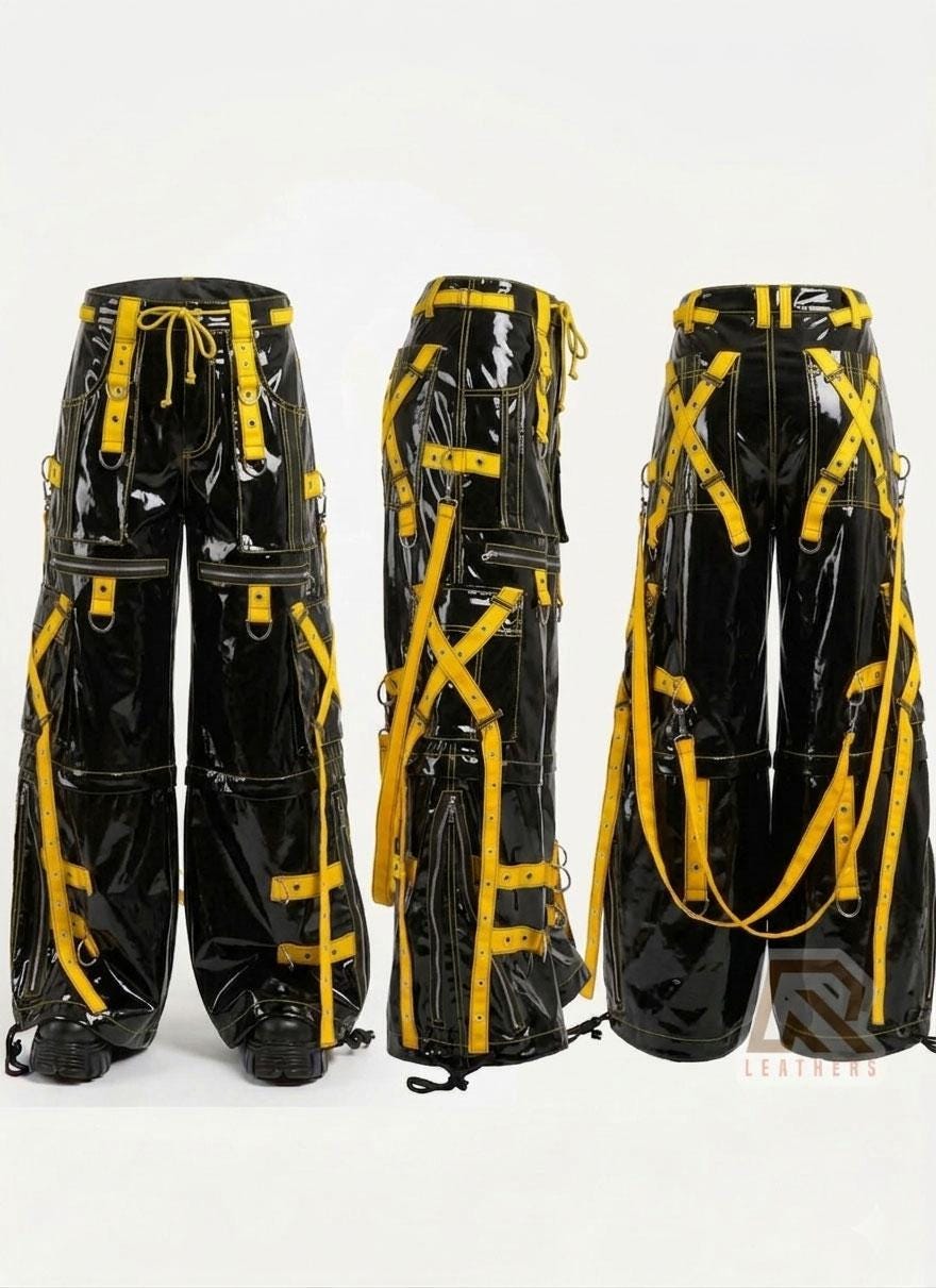 Cyberpunk Goth Bondage Pants,pvc Vinyl Wide Leg Trousers