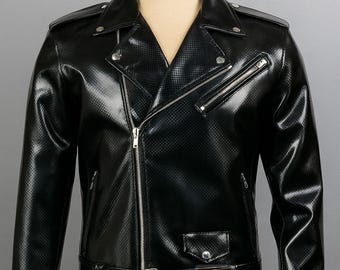 PVC Vinyljacke Schwarz glänzende Motorradjacke WET Look Vinyl PVC Bikerjacke für Herren Rockstar Gothic Gothic Herrenjacke Punkjacke