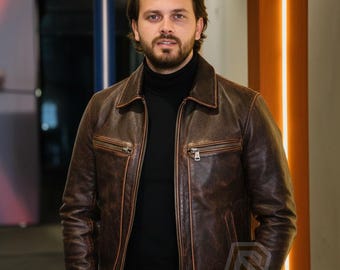 Italienische handgemachte Lederjacke für Herren, Motorradjacke, Lederjacke, Distressed Jacke, Geschenk für ihn, Bikerjacke, Reiterjacke