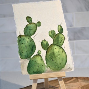 Acquerello - originale - cactus - carta fatta a mano - dipinto