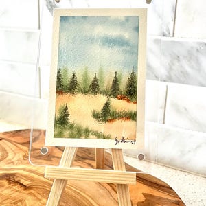Mini Watercolor - original - landscape with trees in acrylic frame - painting