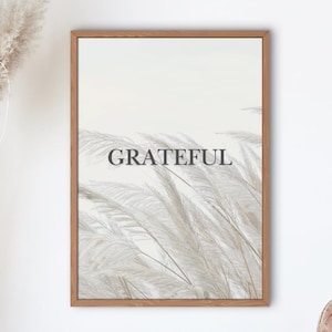 Grateful” Printable Wall Art – Minimalist Gratitude Quote, Neutral Aesthetic Digital Download for Bedroom or Office