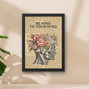 Be Kind To Your Mind Print: Floral Anatomy Mental Health Poster (Digital Download)