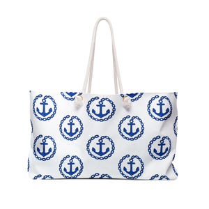 Nautical Weekender Bag - Anchor Coastal Beach Travel Duffel, Navy Blue Sailing Overnight Tote, Seaside Vacation Carry-On, Maritime Canvas