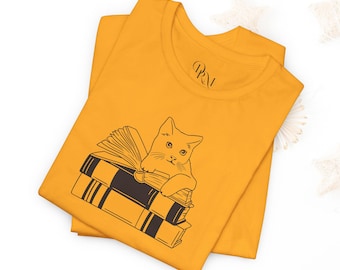 Bookish Cat Lover Tee, Unisex Jersey Short Sleeve T-Shirt