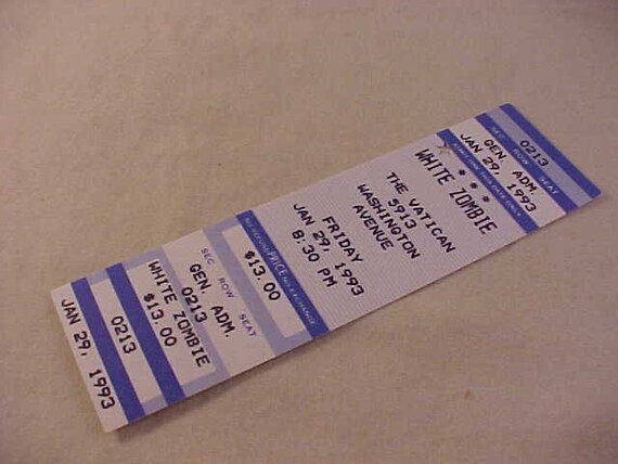 1993 White Zombie Concert Ticket at the Vatican in Houston