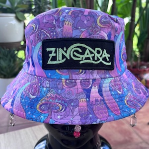 Zingara Inspired Festival Bucket Hat with Glow in Dark Patch and Beaded Fringe