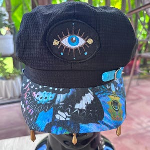 Evil Eye Butterfly Festival Newsboy Cap / Hat with Beaded Fringe