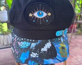 Evil Eye Butterfly Festival Newsboy Cap / Hat with Beaded Fringe