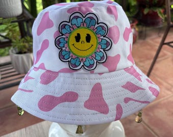 Disco Lines Inspired Festival Bucket Hat with Beaded Fringe