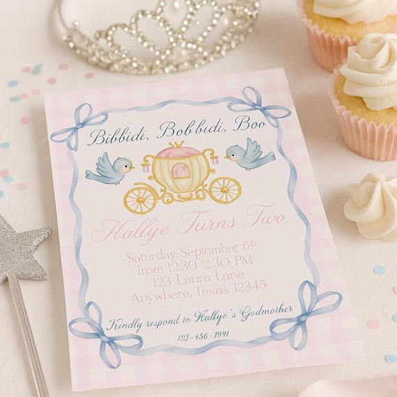 Cinderella Invitation | Bibbidi Bobbidi Boo Birthday Party Invite | Princess Ball Template