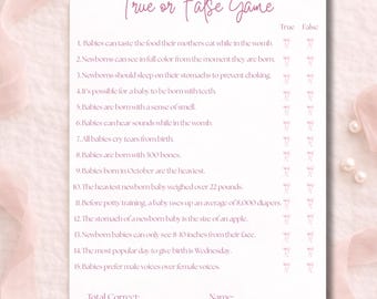 Pink Bow Baby Shower Game | True or False (Instant Download)