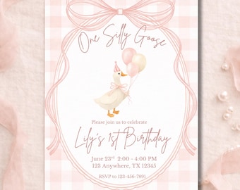 One Silly Goose Birthday Invitation | Personalized Birthday Invite  |