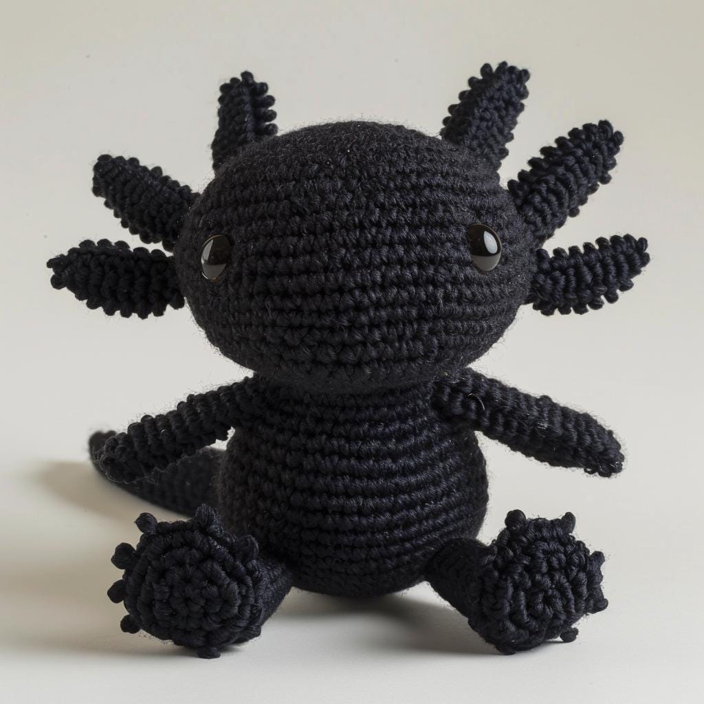 Black Axolotl Amigurumi Plush Toy Beginner Friendly
