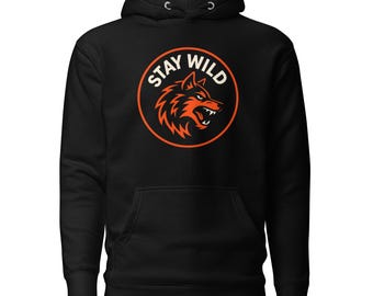 Unisex Hoodie “Stay Wild” Wolf Sweatshirt – Retro Urban Style | Unisex Streetwear | Bold Front Print | Unique Gift Idea