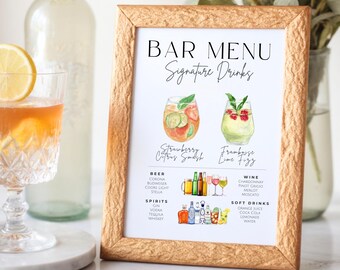 Bar Menu Template, Signature Drink Sign, Modern Editable Drink Menu Template, Minimalist Printable Bar Menu, 2000+ Drinks and Garnishes