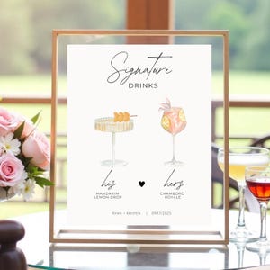 Seine und ihre Getränke, Signature Cocktail, Cocktailkarte, Barkarte Menü Zeichen, Signature Drink, Hochzeit Barkarte, Hochzeit Getränke Zeichen Signature Drink