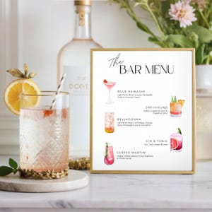 Bar Menu Template, Signature Drink Sign, Modern Editable Drink Menu Template, Minimalist Printable Bar Menu, 2000+ Drinks and Garnishes