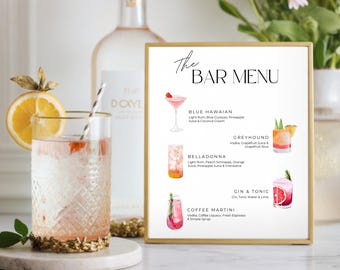 Bar Menu Template, Signature Drink Sign, Modern Editable Drink Menu Template, Minimalist Printable Bar Menu, 2000+ Drinks and Garnishes