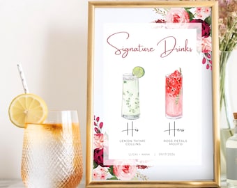 His and hers drinks, Signature Cocktail, Cocktail menu, Bar Menu Sign, Signature drink, Wedding bar menu, wedding drink sign signature drink