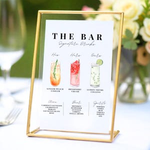 Znak koktajlowy Signature, Znak drinka Signature, Menu baru, Znak drinka weselnego, Drinki dla niego i dla niej, Drink dla panny młodej i pana młodego, Szablon edytowalny