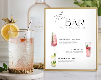 Bar Menu Template, Signature Drink Sign, Modern Editable Drink Menu Template, Minimalist Printable Bar Menu, 2000+ Drinks and Garnishes