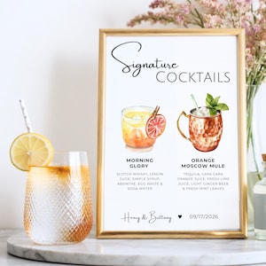 Bar Menu Template, Signature Drink Sign, Modern Editable Drink Menu Template, Minimalist Printable Bar Menu, 2000+ Drinks and Garnishes